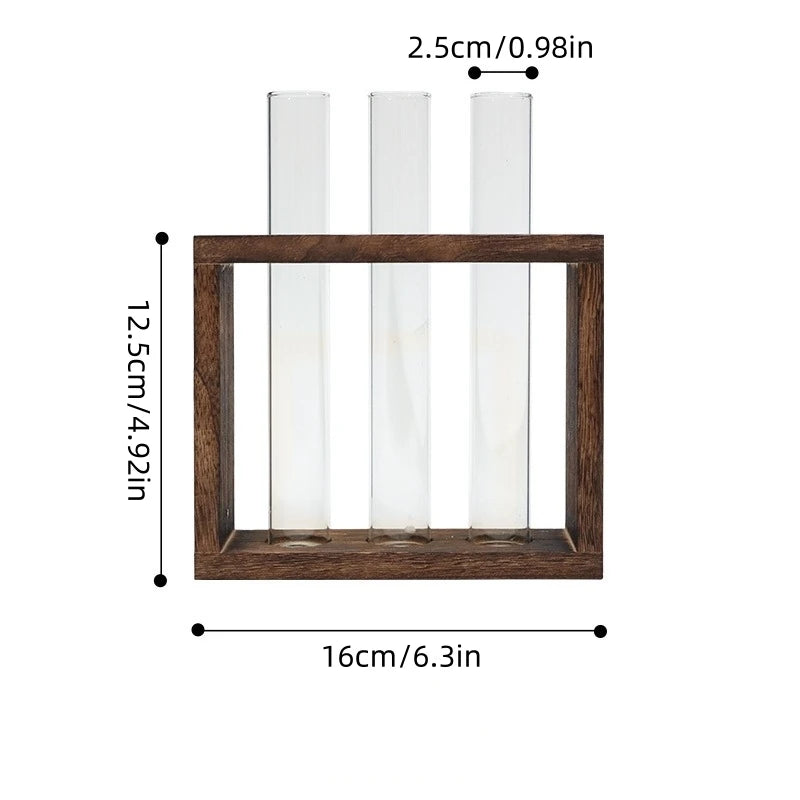 5-Tube Glass Hydroponic Planter with Wooden Stand