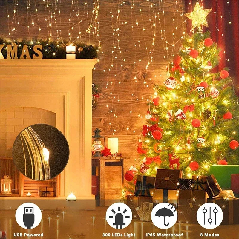3M LED Curtain String Lights USB