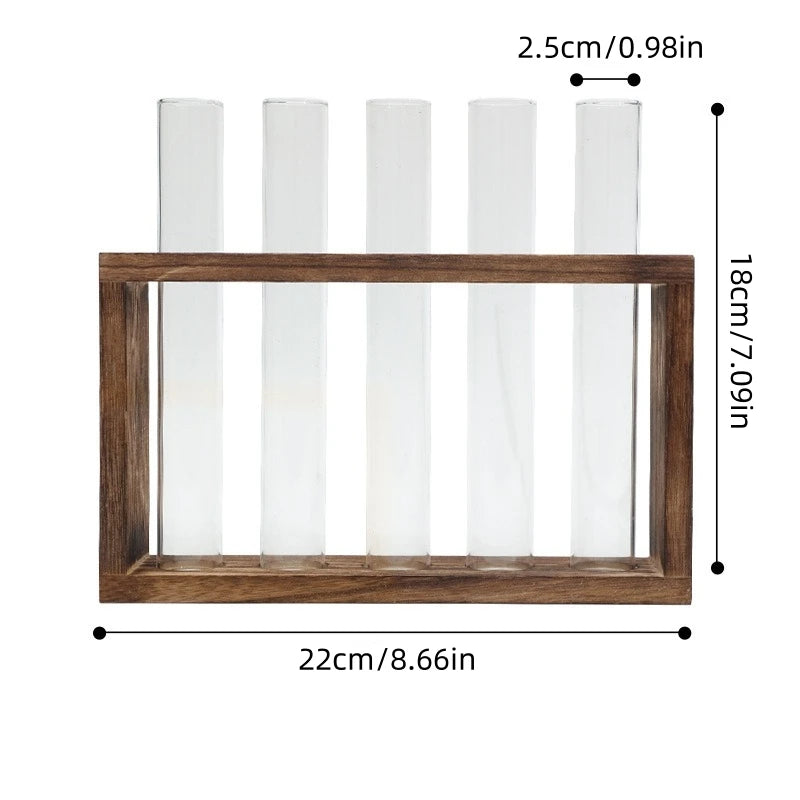 5-Tube Glass Hydroponic Planter with Wooden Stand
