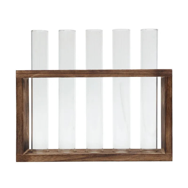 5-Tube Glass Hydroponic Planter with Wooden Stand