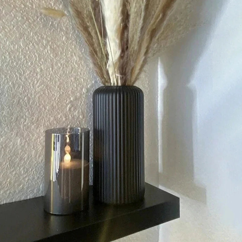 Striped Ceramic-Like Plastic Vase