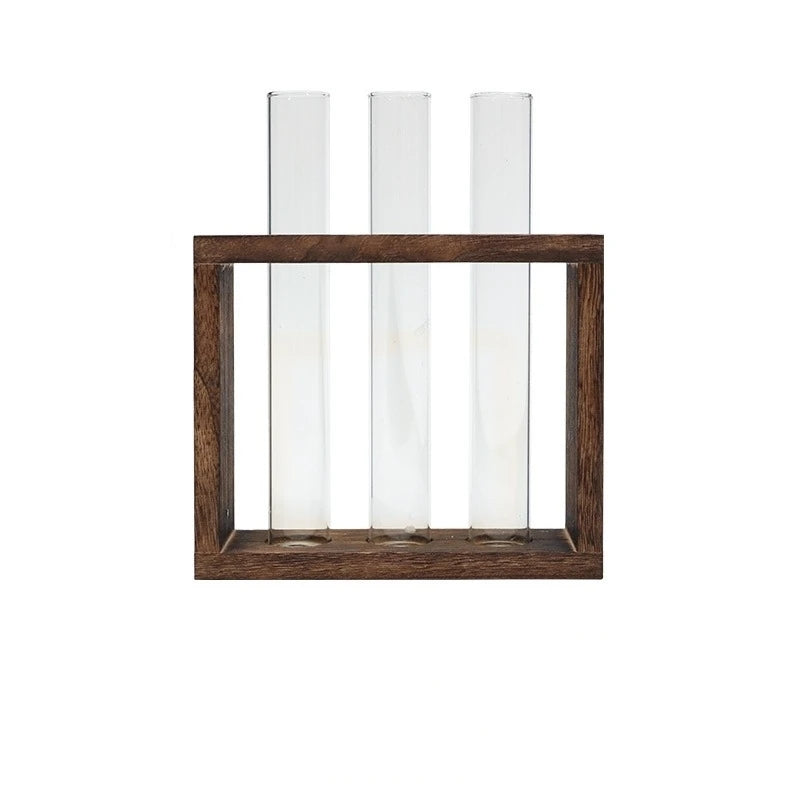 5-Tube Glass Hydroponic Planter with Wooden Stand