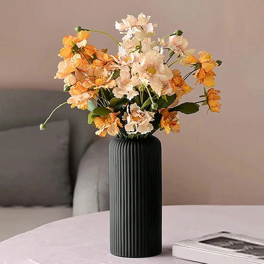 Striped Ceramic-Like Plastic Vase