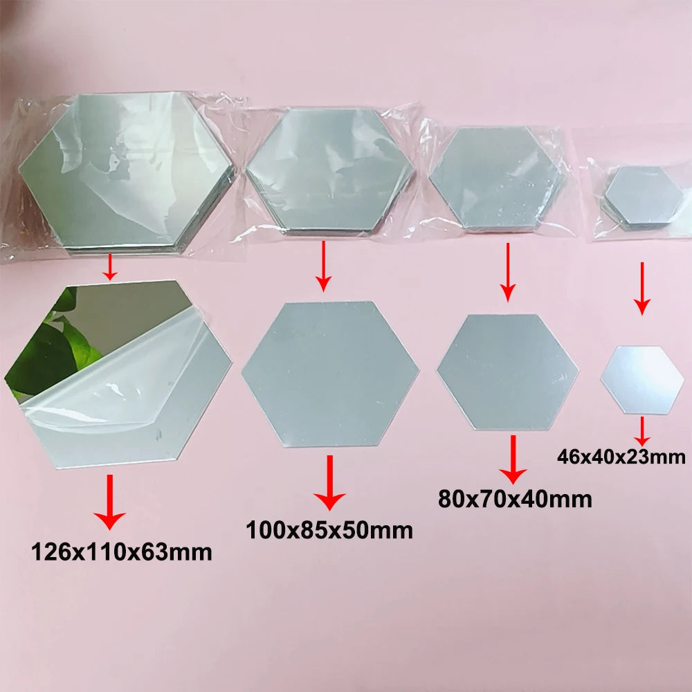 6/12pcs 3D Hexagon Wall Mirror