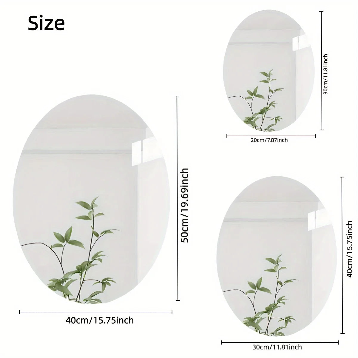 Acrylic Ellipse Shape Irregular Bathroom Shatterproof Mirrors