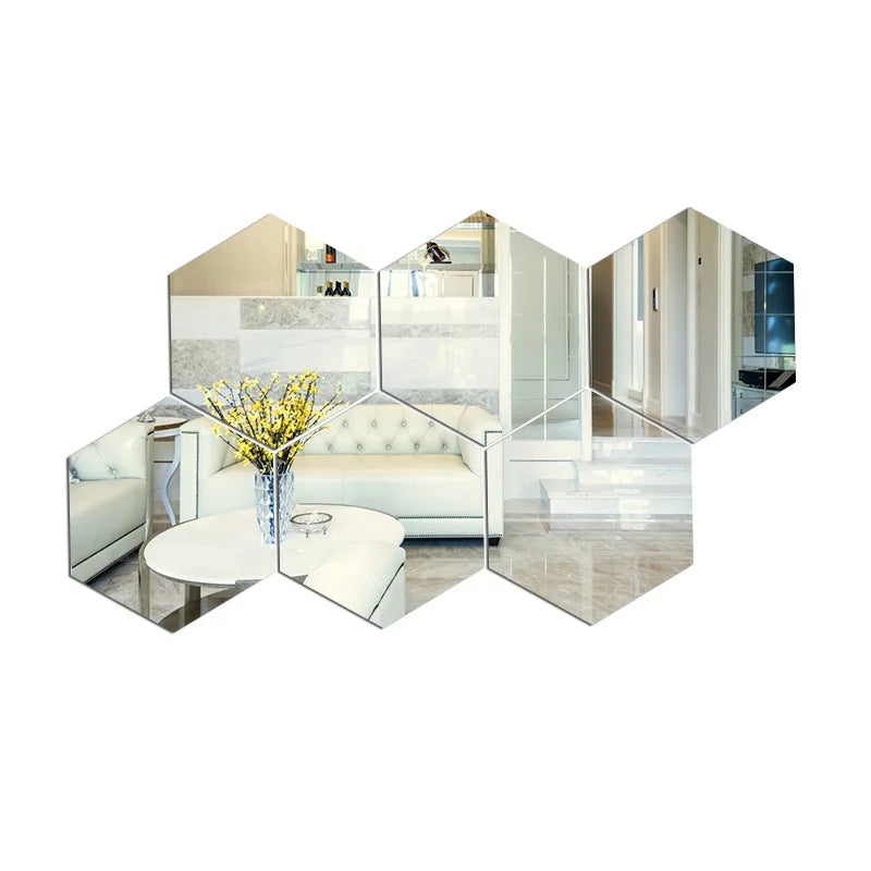 6/12pcs 3D Hexagon Wall Mirror