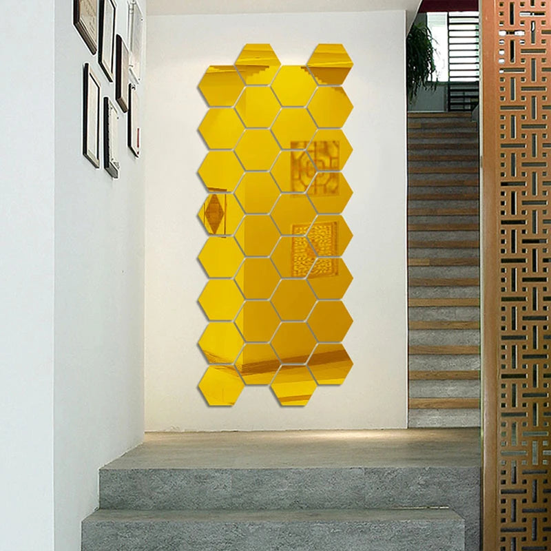 6/12pcs 3D Hexagon Wall Mirror