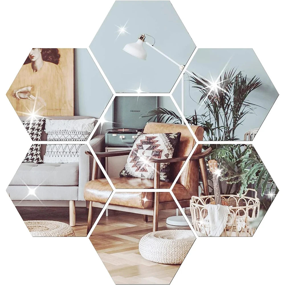 6/12pcs 3D Hexagon Wall Mirror