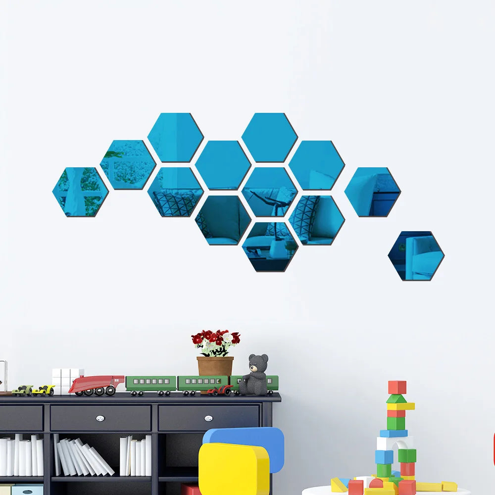 6/12pcs 3D Hexagon Wall Mirror