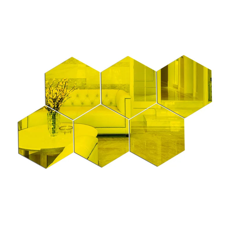 6/12pcs 3D Hexagon Wall Mirror