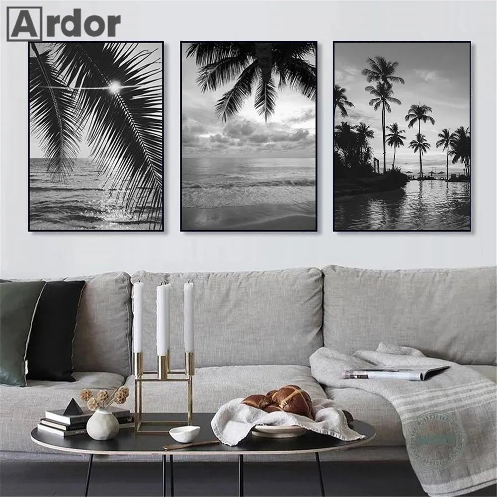 Black And White Palm Tree Art