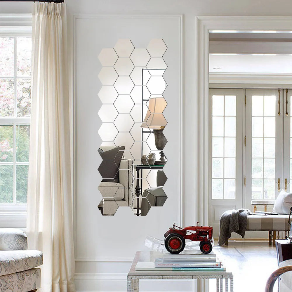 6/12pcs 3D Hexagon Wall Mirror